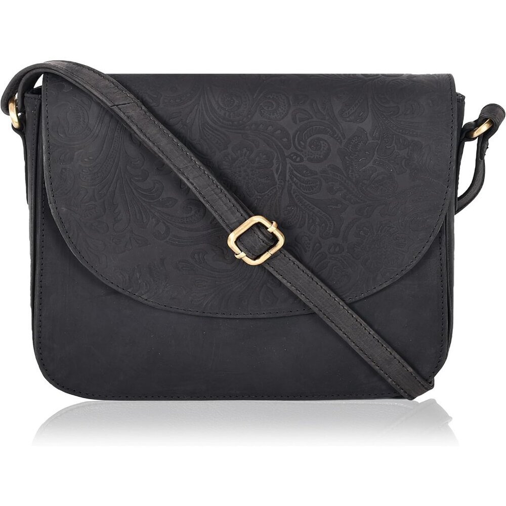 Genuine Leather E.black Crossbody Purse Women Adjustable Strap Zipper Pockets